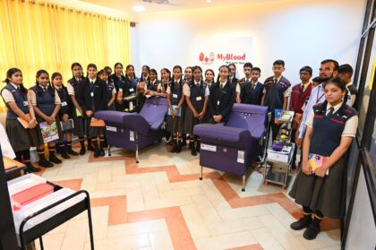 Students of class 9th learning about blood donation at Mahesh Foundation